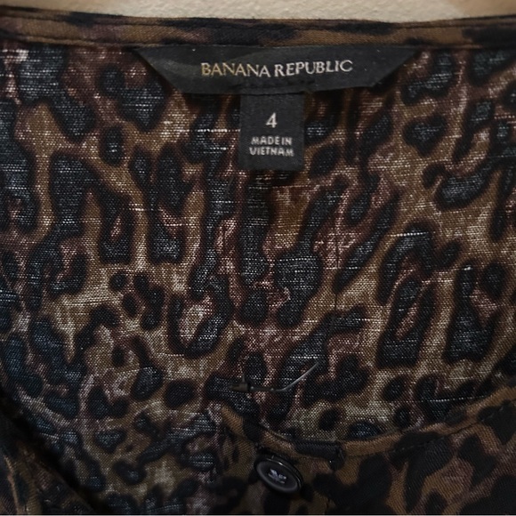 BR~new~Sleeveless Button Front Green Leopard Linen Cotton Wide Leg Jumpsuit sz 4 - Picture 4 of 14